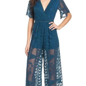 Teal One Piece Lace Romper Jumpsuit